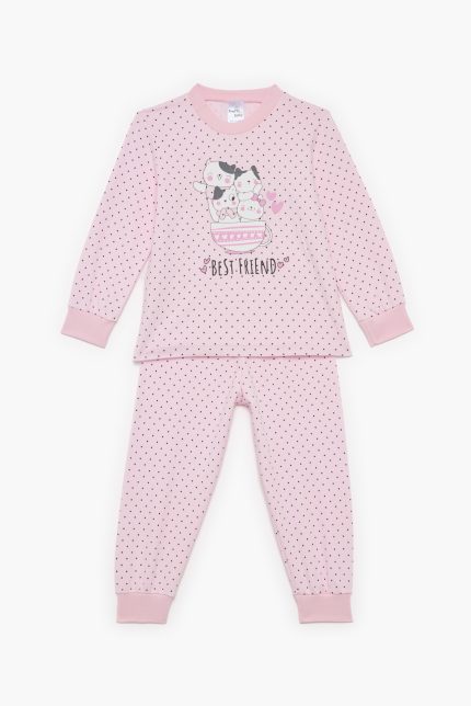 Πιτζάμα Βρεφική - Παιδική Χειμερινή με Τύπωμα Best Friend Ροζ Βαμβακερή 100% | Pretty Baby