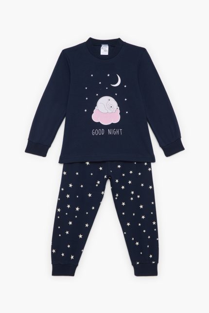 Πιτζάμα Βρεφική - Παιδική Χειμερινή με Τύπωμα Good Night Μαύρο Βαμβακερή 100% | Pretty Baby