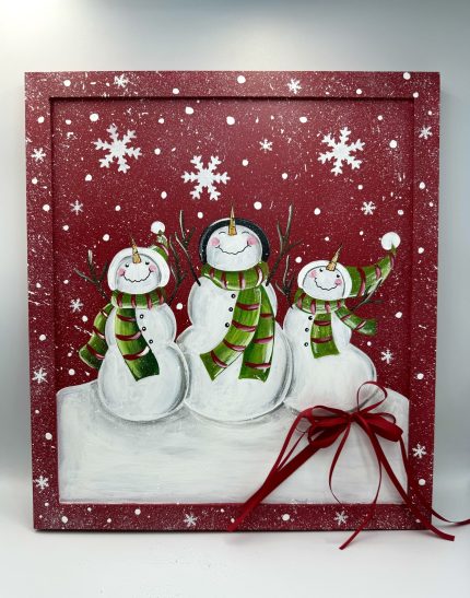 ΖΤΡ49Χ1 | Κάδρο με Χιονάνθρωπους Ζωγραφισμένο στο Χέρι (45x40cm)