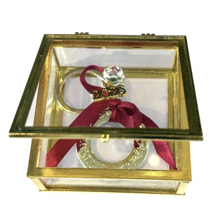 Μ106Χ2 | Χριστουγεννιάτικο Γυάλινο Κουτάκι με Αστεράκι και Δώρο Μπρελόκ με Ευχές (3,2x7cm)