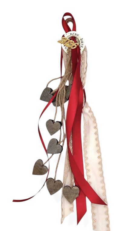 Μ41Χ1 | Γούρι Χρυσός Κύκλος με Ευχές και Ξύλινες Καρδούλες (3,3cm)