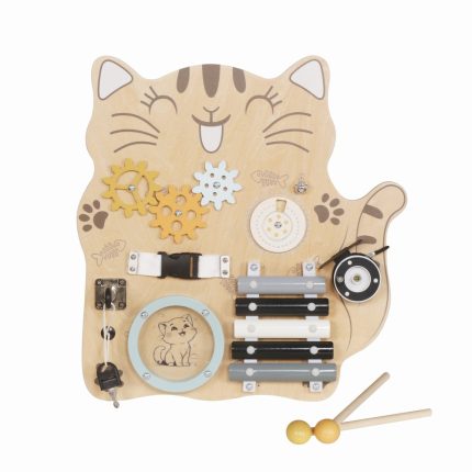 Ξύλινος Εκπαιδευτικός Πίνακας Montessori Busy Board Cat 3801005602414 3+ - Moni Toys