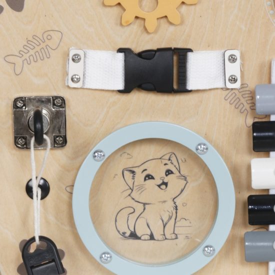 Ξύλινος Εκπαιδευτικός Πίνακας Montessori Busy Board Cat 3801005602414 3+ - Moni Toys