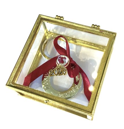 Μ106Χ2 | Χριστουγεννιάτικο Γυάλινο Κουτάκι με Αστεράκι και Δώρο Μπρελόκ με Ευχές (3,2x7cm)