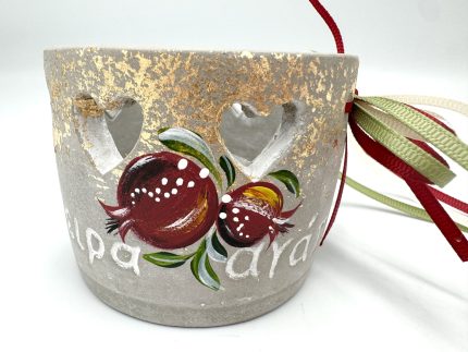 Κηροπήγιο Τσιμέντο Ζωγραφισμένο στο Χέρι με Ρόδια (5,5x7,5cm) | Ζ0/06Χ1