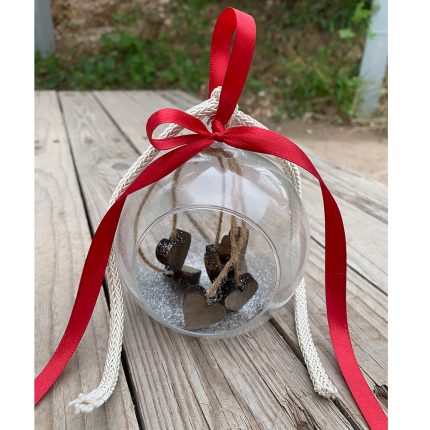 Γ6Χ1 | Γυάλινη Μπάλα Ρεσώ με Ξύλινες Καρδιές (10cm)