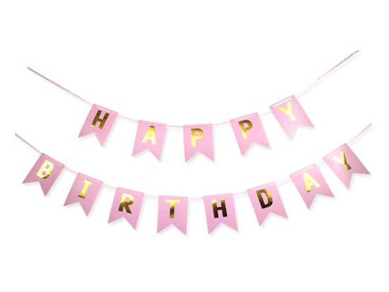 Διακοσμητικό Μπάνερ Ροζ “Happy birthday” (11.5 x 16.5 cm) | B501-PK