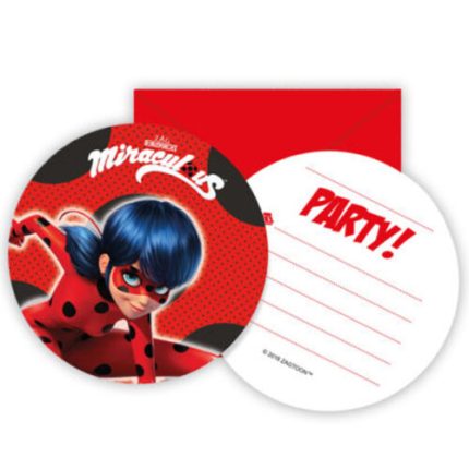 Προσκλήσεις πάρτυ με Φάκελο Miraculous Ladybug (6 τμχ) | 91351