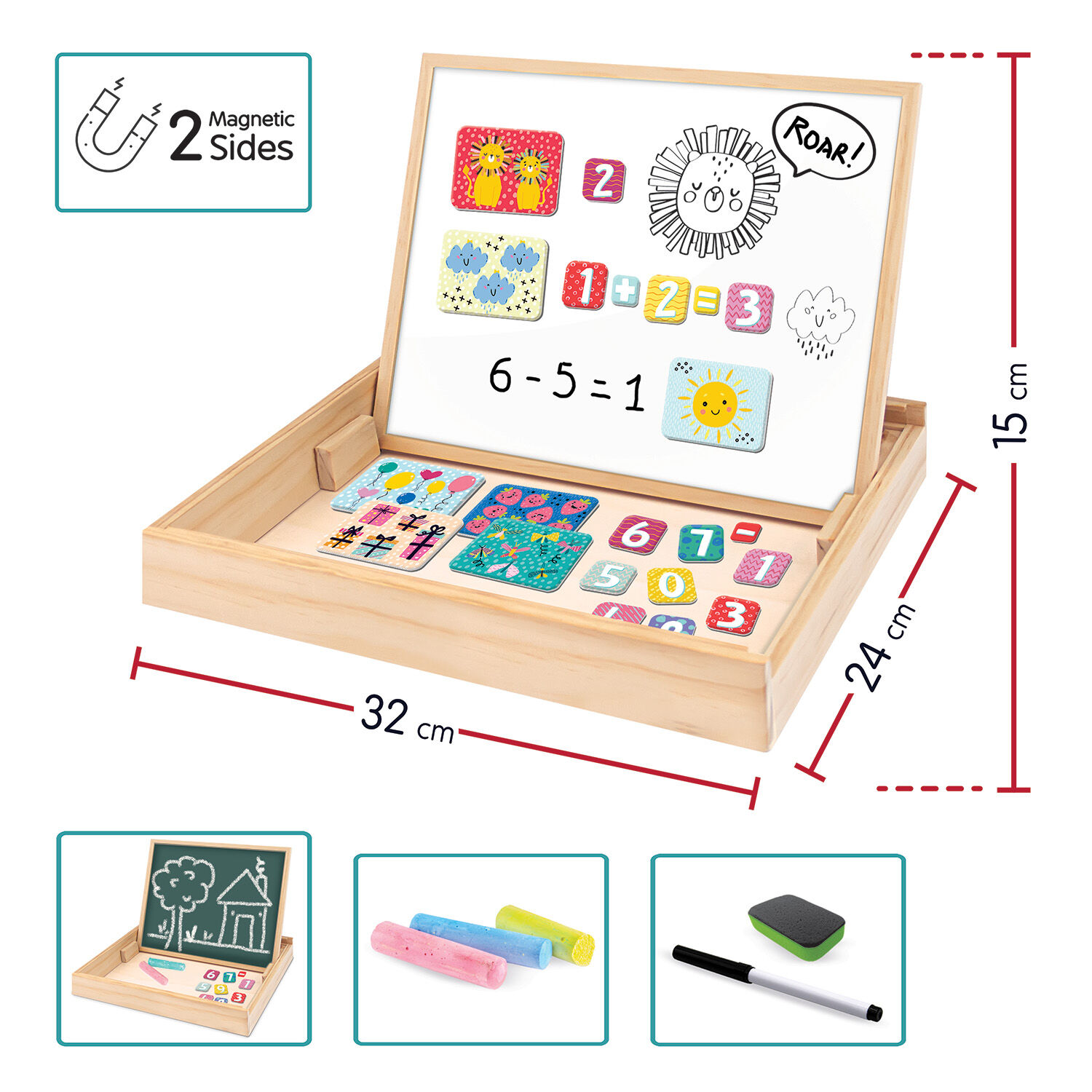 HappiHobbi Magnet Ξύλινος Μαγνητικός Επιτραπέζιος Πίνακας 2 Όψεων Με 35 Εκπαιδευτικούς Μαγνήτες 3+ - As Company HappiHobbi Magnet Ξύλινος Μαγνητικός Επιτραπέζιος Πίνακας 2 Όψεων Με 35 Εκπαιδευτικούς Μαγνήτες 3+ - As Company