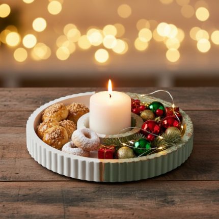 Διακοσμητικος Στρόγγυλος Χριστουγεννιάτικος Δίσκος Πράσινο - Λευκό (17x2εκ) | Κ895