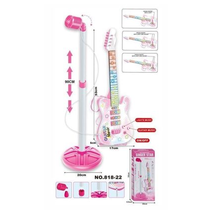 Μικρόφωνο Με Βάση & Κιθάρα Μπαταρίας Με Φώτα Και Μουσική Ροζ 818-22 (53 x 22cm) 3+ - Martin Toys