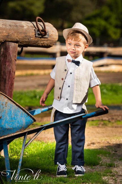 Βαπτιστικό Κοστουμάκι Μπλε - Μπεζ για αγόρι 3907, Vinteli