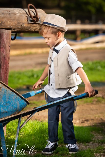 Βαπτιστικό Κοστουμάκι Μπλε - Μπεζ για αγόρι 3907, Vinteli