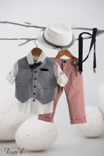 Βαπτιστικό Κοστουμάκι Κεραμιδί - Γκρί για αγόρι 5007, Vinteli