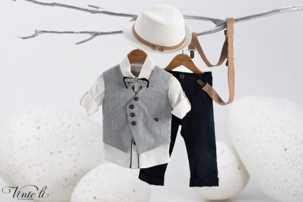 Βαπτιστικό Κοστουμάκι Γκρί - Μπλέ για αγόρι 5013, Vinteli