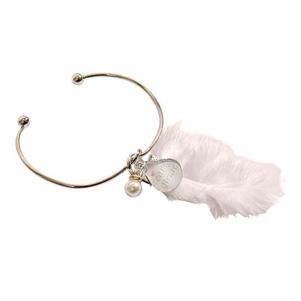 Βραχιόλι Ασημί με Σταγόνα Team Bride με Πούπουλο Λευκό και Πέρλα (5 τμχ) | BNF4/5/91102 Kaliso