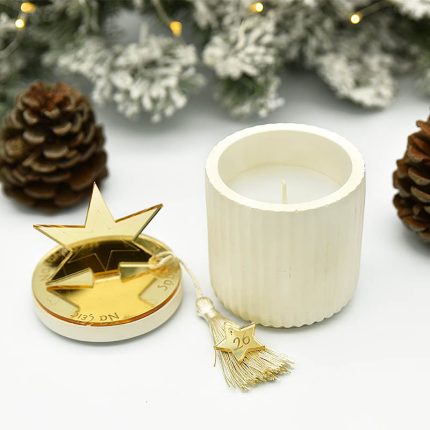 Κερί Χριστουγεννιάτικο Εκρού με Χρυσά Διακοσμητικά 15cm GO48/14508 - Kaliso