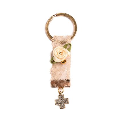 Μαρτυρικό Μπρελόκ με Σταυρό και Λουλούδι Μπεζ (50τμχ) | MAR18W/50/70551 Kaliso