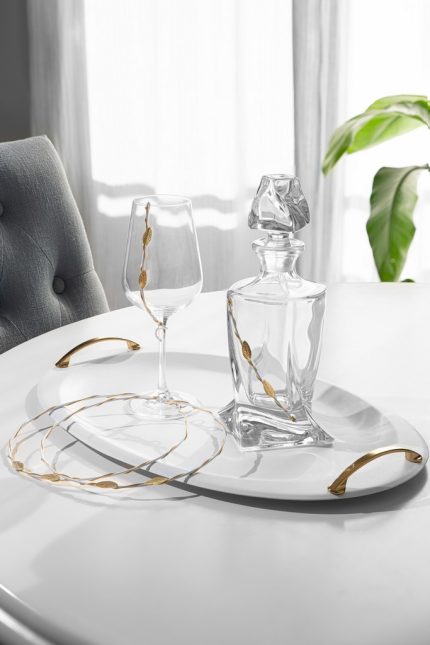 Ολοκληρωμένο Σετ Γάμου Στέφανα - Καράφα - Ποτήρι - Δίσκος | STG8779