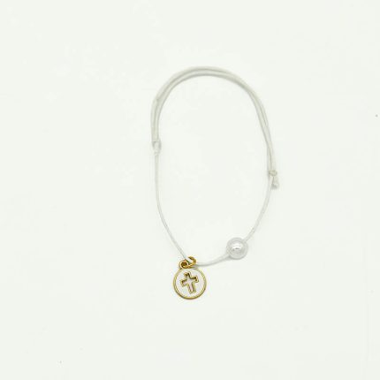 Μαρτυρικό Βραχιόλι Λευκό με Σταυρό Χρυσό (50τμχ) | WIT1210/50/30302 Kaliso