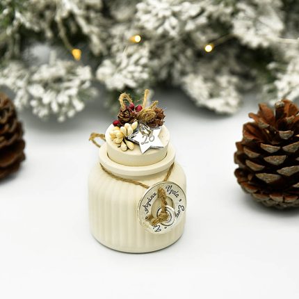 Κερί Χριστουγεννιάτικο Εκρού με Ασημί Διακοσμητικά 8cm GO52/94502 - Kaliso