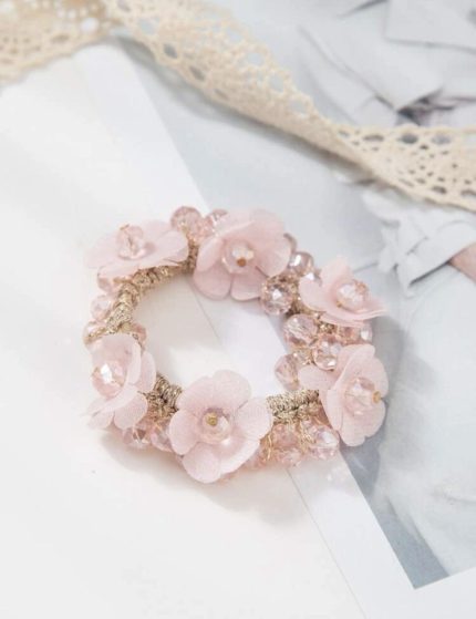 Διακοσμητικό Λαστιχάκι Μαλλιών Ρόζ με Χάντρες (7,8cm) | AC148