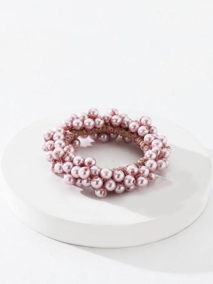 Scrunchie Millie με Ροζ Πέρλες (6,5cm) | AC998