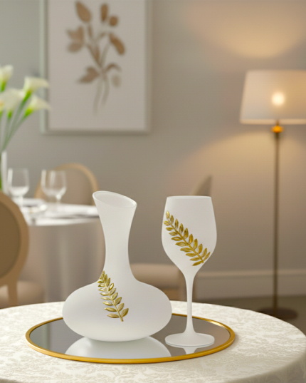 Σετ Γάμου Καράφα - Ποτήρι με Επίχρυση Γυαλιστερή και Επιχρυση Διαμανταριστή Βέργα | STG8470