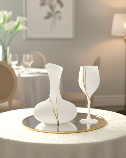 Σετ Γάμου Καράφα - Ποτήρι με Επίχρυση Γυαλιστερή και Επιχρυση Διαμανταριστή Βέργα | STG8471