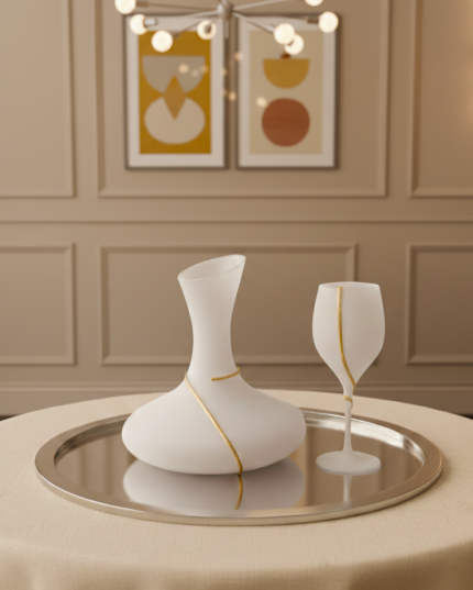 Σετ Γάμου Καράφα - Ποτήρι με Επιχρυση Διαμανταριστή Βέργα | STG8472