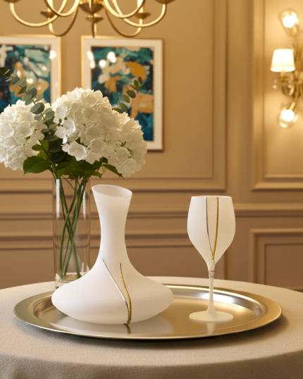 Σετ Γάμου Καράφα - Ποτήρι με Επάργυρη Γυαλιστερή και Επιχρυση Διαμανταριστή Βέργα | STG8474