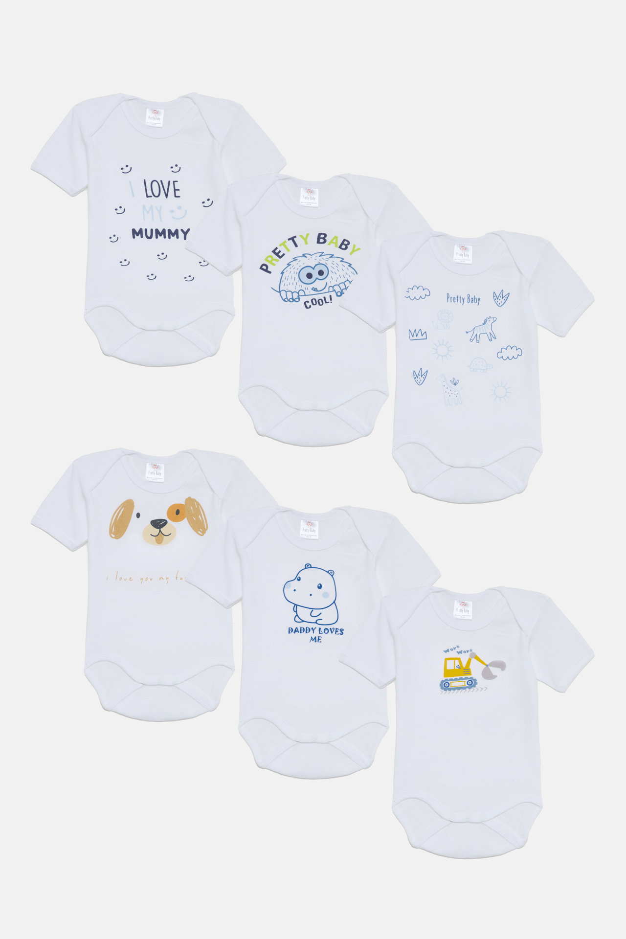 Βρεφικά Εσώρουχα Κορμάκια για Αγόρι 6τμχ Φαγάνα Λευκό-Σιέλ, Κοντό Μανίκι, Βαμβακερά 100% - Pretty Baby Βρεφικά Εσώρουχα Κορμάκια για Αγόρι 6τμχ Φαγάνα Λευκό-Σιέλ, Κοντό Μανίκι, Βαμβακερά 100% - Pretty Baby