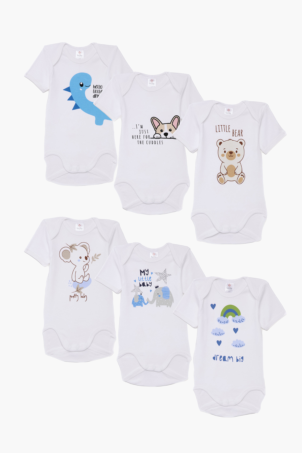 Βρεφικά Εσώρουχα Κορμάκια για Αγόρι 6τμχ Bear Λευκό, Κοντό Μανίκι, Βαμβακερά 100% - Pretty Baby Βρεφικά Εσώρουχα Κορμάκια για Αγόρι 6τμχ Bear Λευκό, Κοντό Μανίκι, Βαμβακερά 100% - Pretty Baby