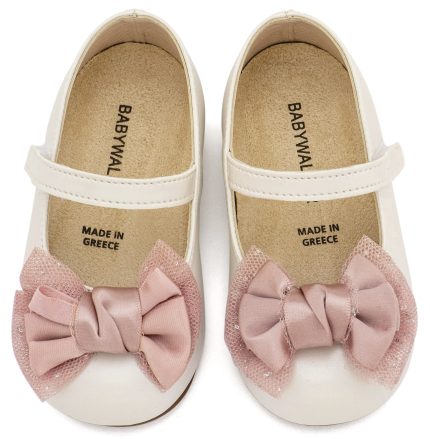 Babywalker Βαπτιστικό Παπουτσάκι Περπατήματος για Κορίτσι Γοβάκι Μονή Μπαρέτα Διακοσμημένη με Φιόγκο BS3599 Εκρού Ροζ
