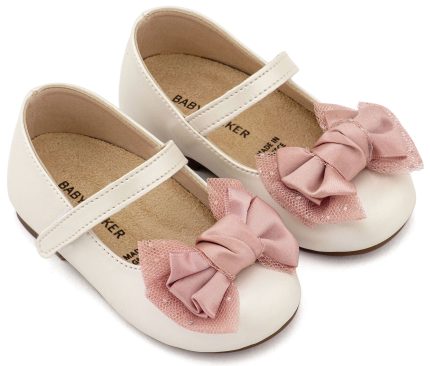 Babywalker Βαπτιστικό Παπουτσάκι Περπατήματος για Κορίτσι Γοβάκι Μονή Μπαρέτα Διακοσμημένη με Φιόγκο BS3599 Εκρού Ροζ