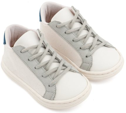 Babywalker Βαπτιστικό Παπουτσάκι Περπατήματος Δετό Τρίχρωμο Σνίκερ Λευκό Πάγου-Γκρι-Μπλε BS3039