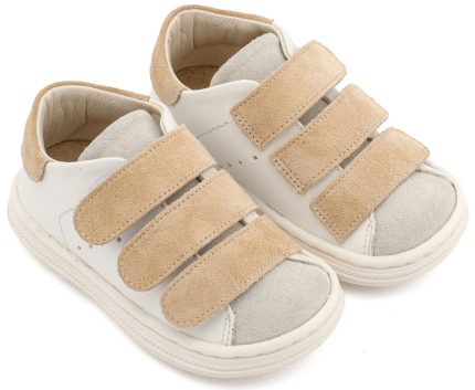 Babywalker Βαπτιστικό Παπουτσάκι Περπατήματος για Αγόρι Σνίκερ με Τριπλή Μπαρέτα Χρατς Λευκό Μπεζ BS3096
