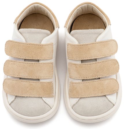 Babywalker Βαπτιστικό Παπουτσάκι Περπατήματος για Αγόρι Σνίκερ με Τριπλή Μπαρέτα Χρατς Λευκό Μπεζ BS3096