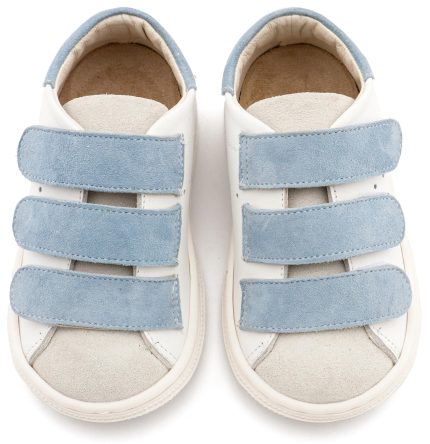 Babywalker Βαπτιστικό Παπουτσάκι Περπατήματος για Αγόρι Σνίκερ με Τριπλή Μπαρέτα Χρατς Λευκό Σιέλ BS3096