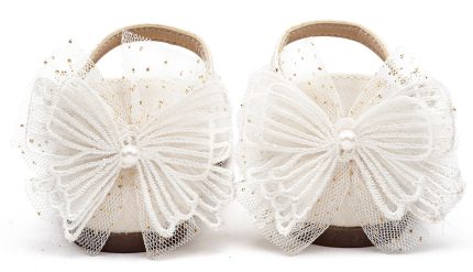 Babywalker Βαπτιστικό Παπουτσάκι Περπατήματος για Κορίτσι Γαλλικό Γοβάκι με Διακοσμημένη Φτέρνα Πεταλούδα BS3594 Εκρού