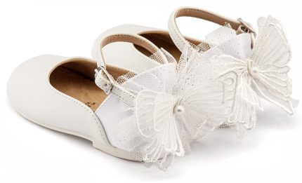 Babywalker Βαπτιστικό Παπουτσάκι Περπατήματος για Κορίτσι Γαλλικό Γοβάκι με Διακοσμημένη Φτέρνα Πεταλούδα BS3594 Λευκό
