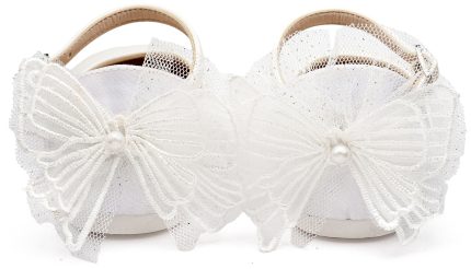 Babywalker Βαπτιστικό Παπουτσάκι Περπατήματος για Κορίτσι Γαλλικό Γοβάκι με Διακοσμημένη Φτέρνα Πεταλούδα BS3594 Λευκό