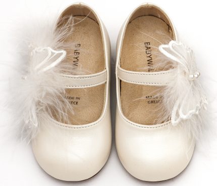 Babywalker Βαπτιστικό Παπουτσάκι Περπατήματος για Κορίτσι Γοβάκι Μονή Μπαρέτα Διακοσμημένη με Χειροποίητο Διακοσμητικό BS3598 Εκρού