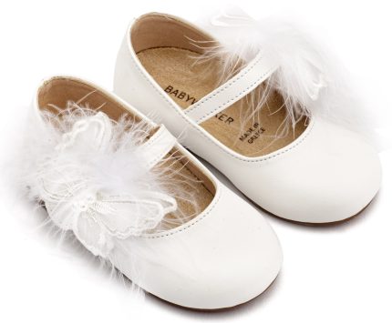 Babywalker Βαπτιστικό Παπουτσάκι Περπατήματος για Κορίτσι Γοβάκι Μονή Μπαρέτα Διακοσμημένη με Χειροποίητο Διακοσμητικό BS3598 Λευκό