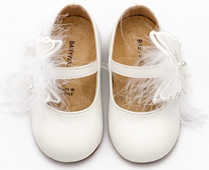 Babywalker Βαπτιστικό Παπουτσάκι Περπατήματος για Κορίτσι Γοβάκι Μονή Μπαρέτα Διακοσμημένη με Χειροποίητο Διακοσμητικό BS3598 Λευκό