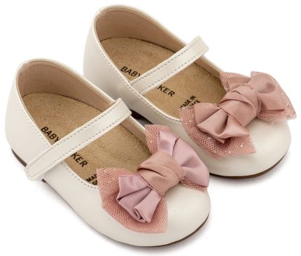 Babywalker Βαπτιστικό Παπουτσάκι Περπατήματος για Κορίτσι Γοβάκι Μονή Μπαρέτα Διακοσμημένη με Φιόγκο BS3599 Εκρού Ροζ