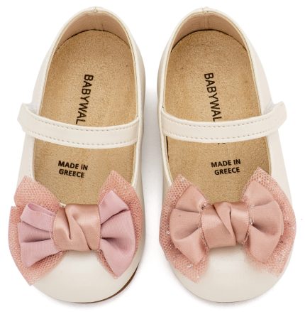 Babywalker Βαπτιστικό Παπουτσάκι Περπατήματος για Κορίτσι Γοβάκι Μονή Μπαρέτα Διακοσμημένη με Φιόγκο BS3599 Εκρού Ροζ
