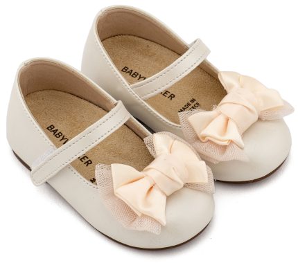 Babywalker Βαπτιστικό Παπουτσάκι Περπατήματος για Κορίτσι Γοβάκι Μονή Μπαρέτα Διακοσμημένη με Φιόγκο BS3599 Εκρού