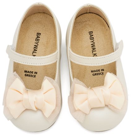 Babywalker Βαπτιστικό Παπουτσάκι Περπατήματος για Κορίτσι Γοβάκι Μονή Μπαρέτα Διακοσμημένη με Φιόγκο BS3599 Εκρού