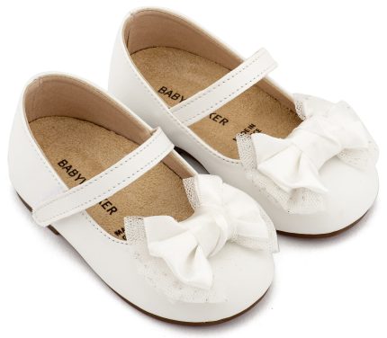 Babywalker Βαπτιστικό Παπουτσάκι Περπατήματος για Κορίτσι Γοβάκι Μονή Μπαρέτα Διακοσμημένη με Φιόγκο BS3599 Λευκό